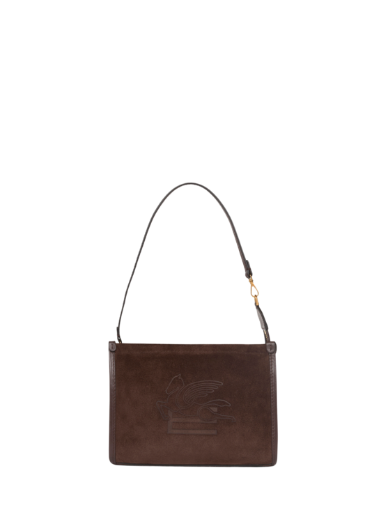 Etro, Pochette Façon Daim À Logo, Femme, Marron Foncé