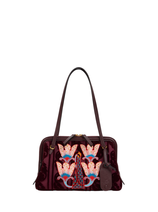 Etro, Sac Porté Épaule Doc En Canvas Brodé Petit Modèle, Femme, Marron