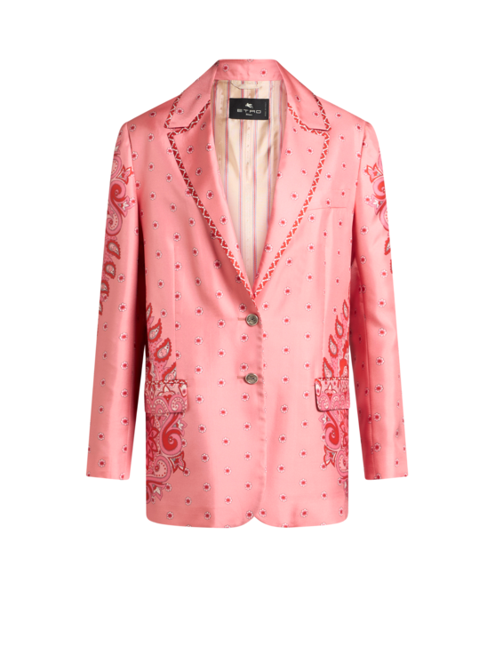 Etro, Veste En Twill De Soie Avec Boutons Pegaso, Femme, Rose, Taille 38