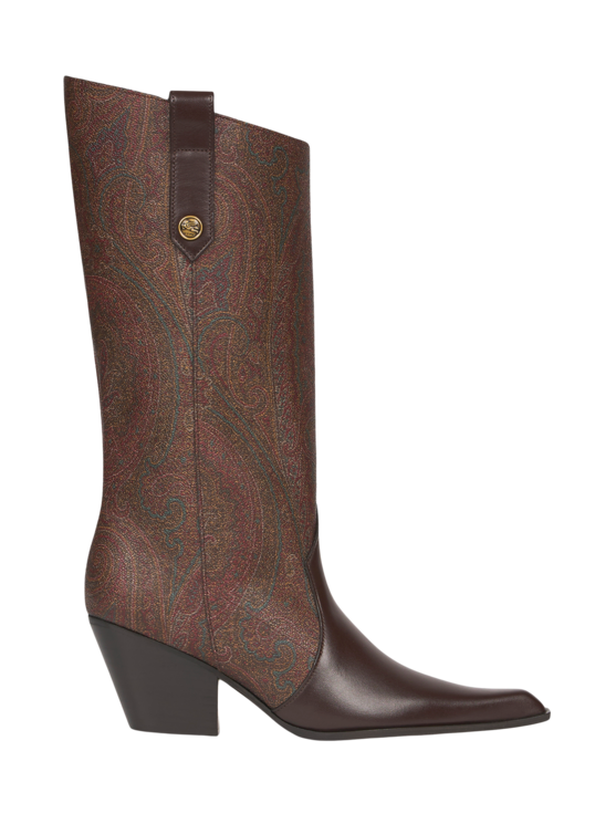 Etro, Bottes En Cuir Et Paisley Jacquard, Femme, Rouge, Taille 39