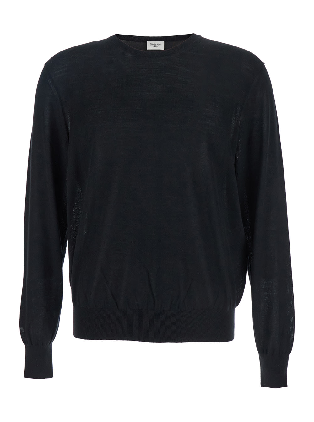 Saint Laurent Black Crewneck Sweater With Cassandre In Cashmere Man