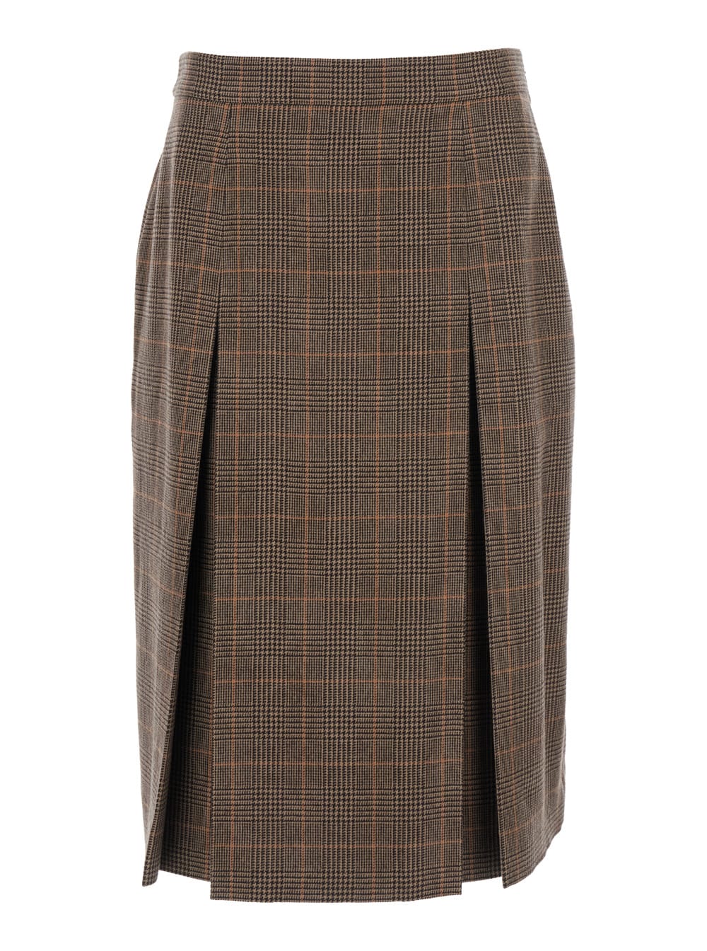 Saint Laurent Grey Midi Skirt With Side Concealed Zip Closure And All-over Check Motif In Wool And Cashmere Woman