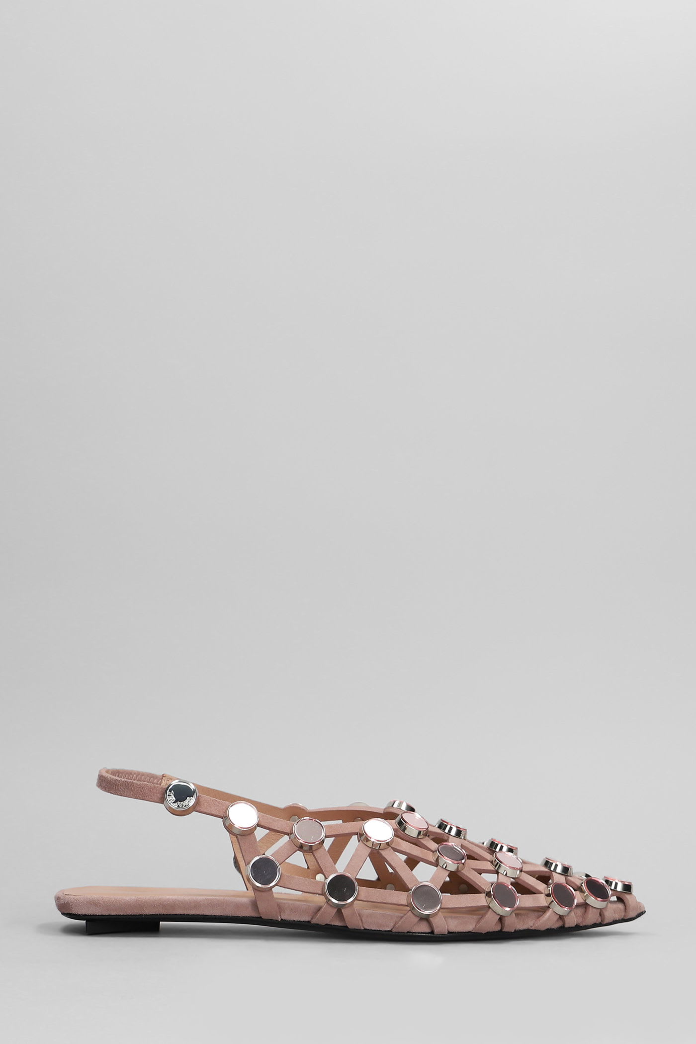 The Attico Grid Flats In Rose-pink Suede