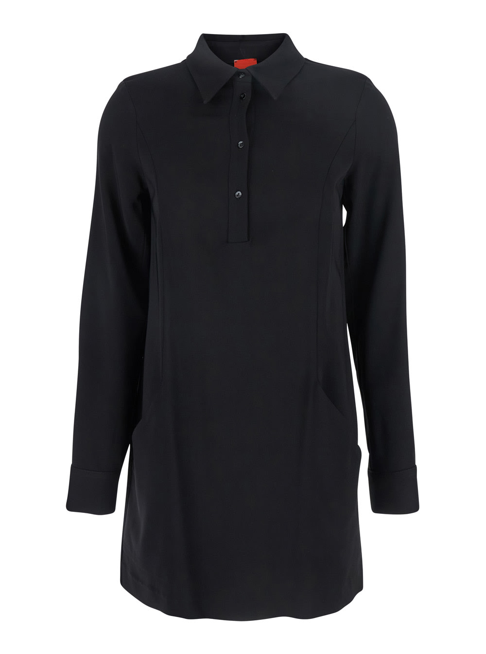 Merci Black Dress With Classic Collar And Front Button Closure In Fabric Woman