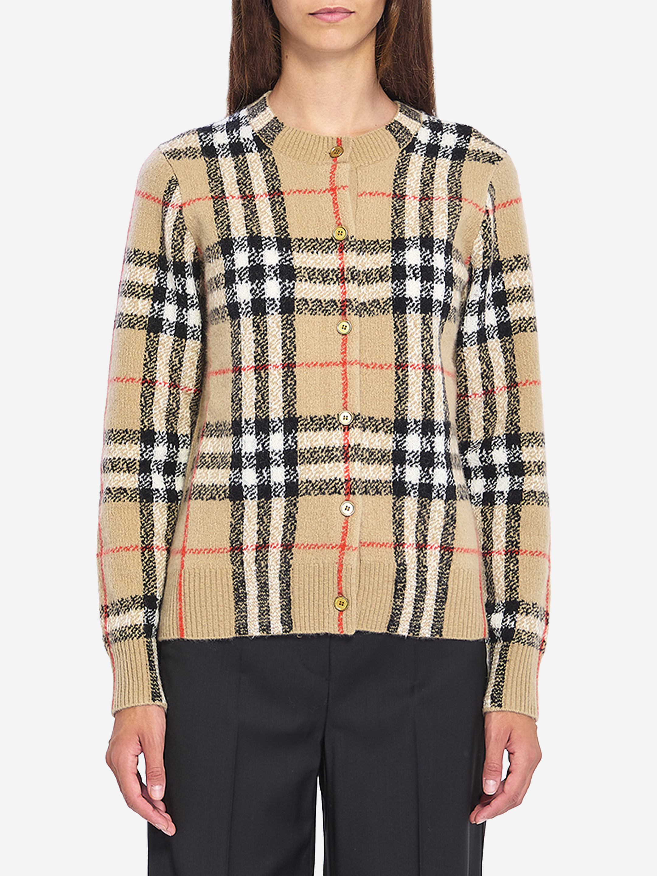 Check wool and cashmere cardigan