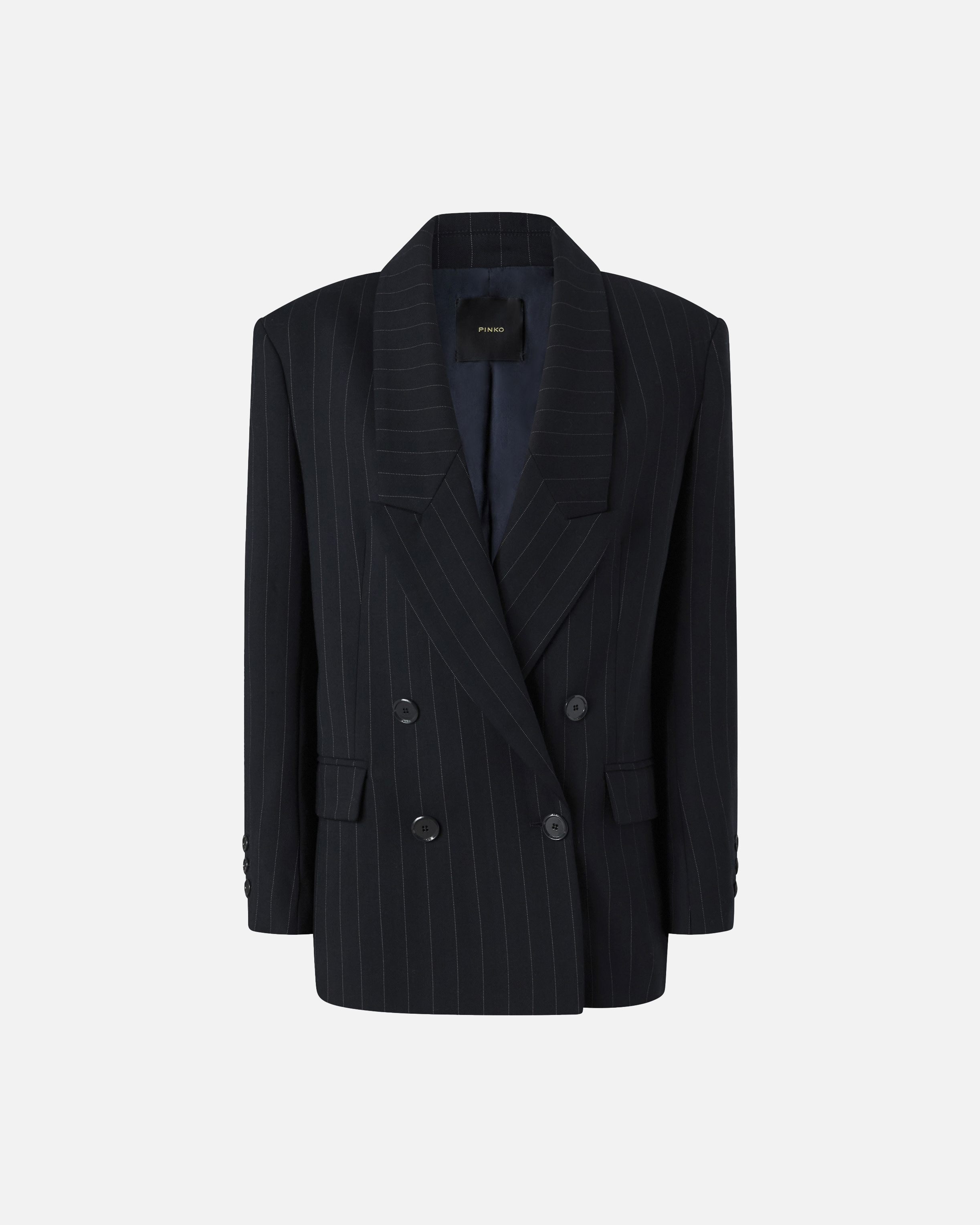 Pinko, Blazer croisé en laine à rayures, Bleu/blanc, 38