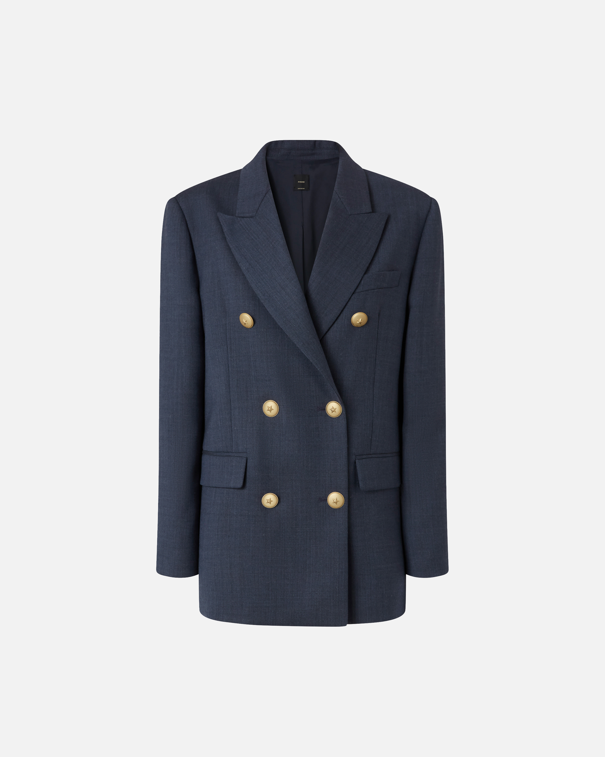 Pinko, Blazer croisé en laine avec boutons dorés, Bleu - bleu nuit foncé, 40