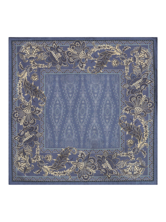Etro, Pochette En Soie À Ramages, Homme, Bleu Marine