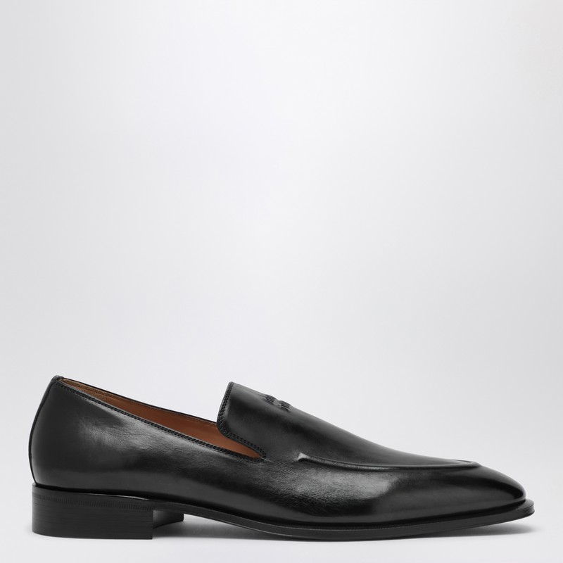 Black leather loafers with logo