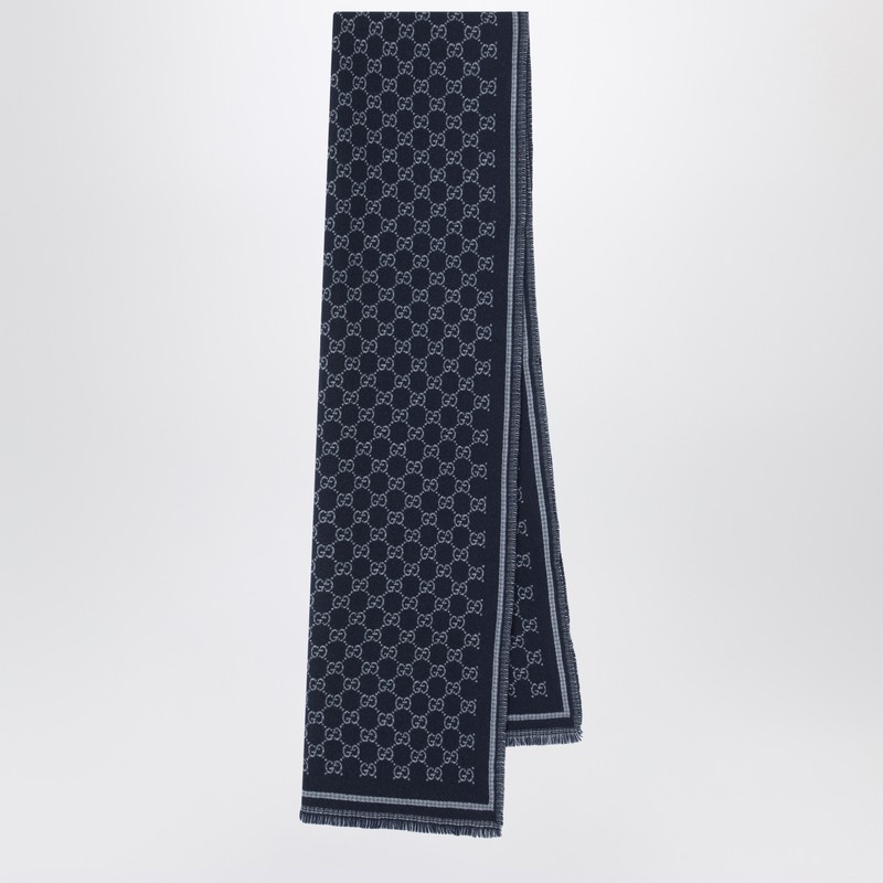 Gray/blue GG wool scarf