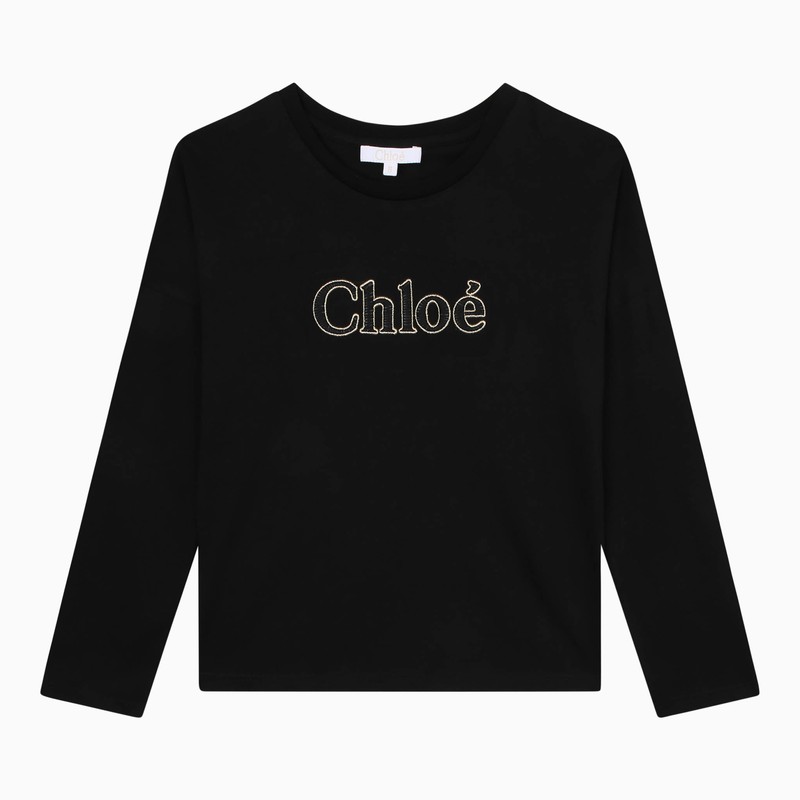 Black crew-neck T-shirt with logo