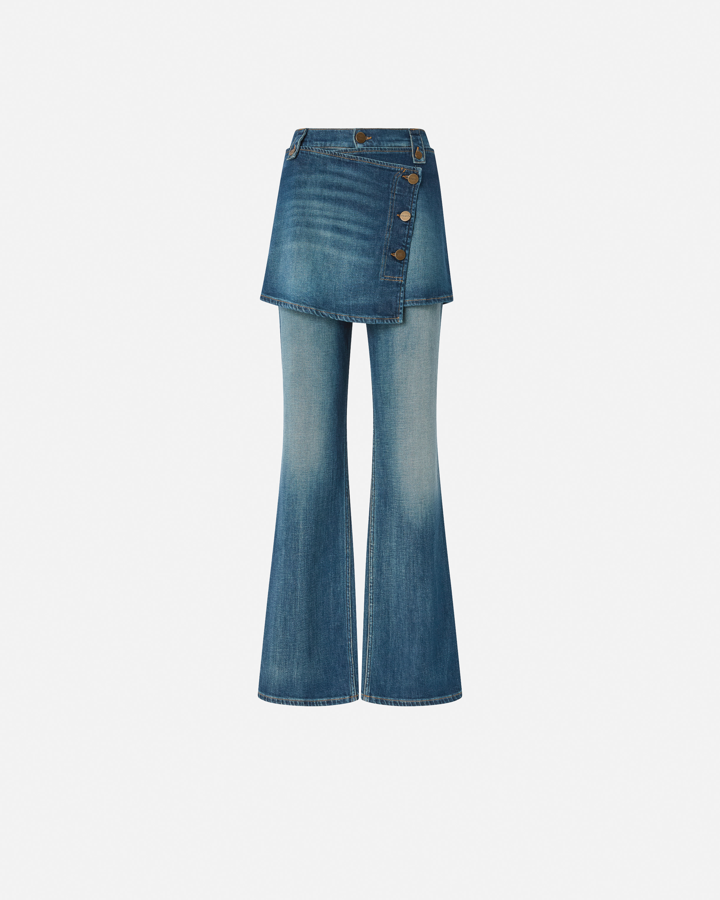 Pinko, Jean flare avec mini-jupe amovible, Délavage vintage moyen foncé, 28