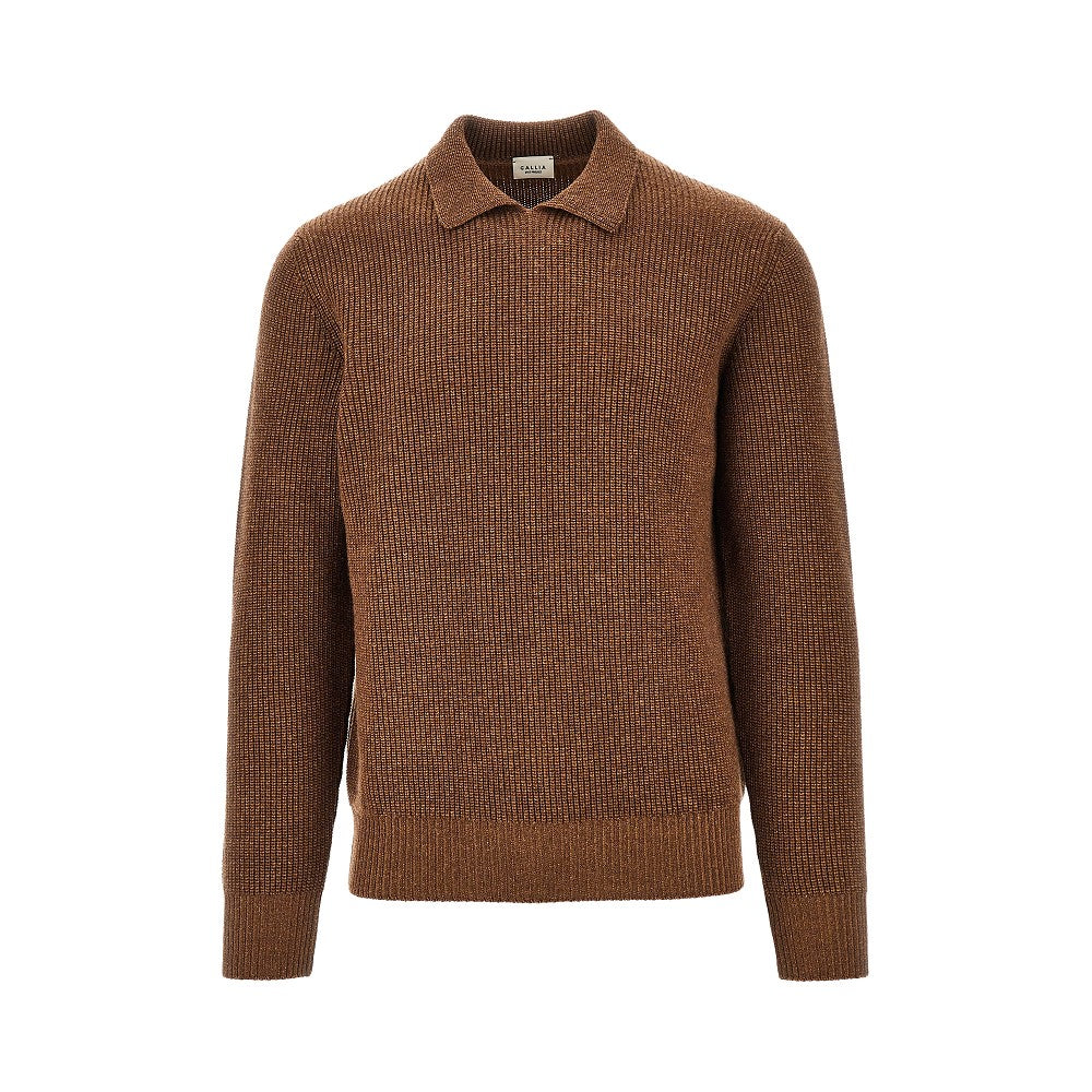 GALLIA KNIT Merino wool sweater with collar Man 46
